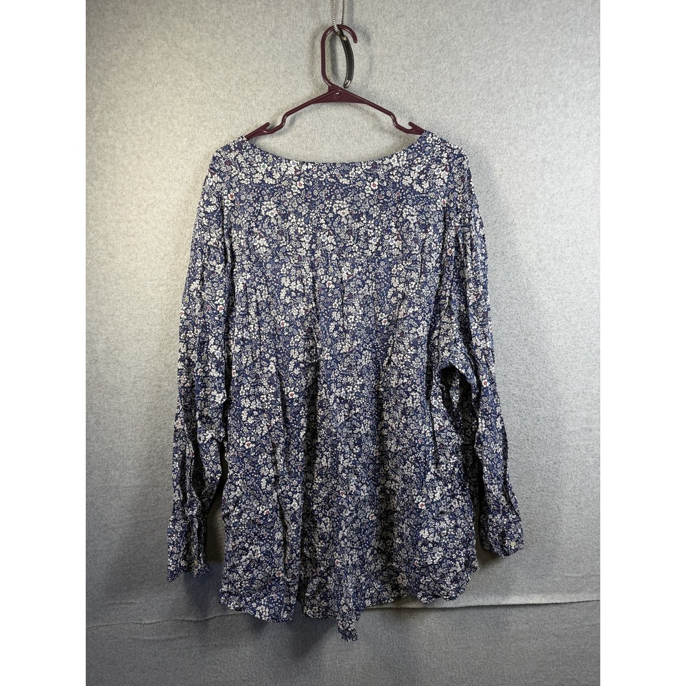 Old Navy Blouse Womens 4X Blue Floral Henley Long Sleeve Tunic Plus Top - Picture 10 of 11